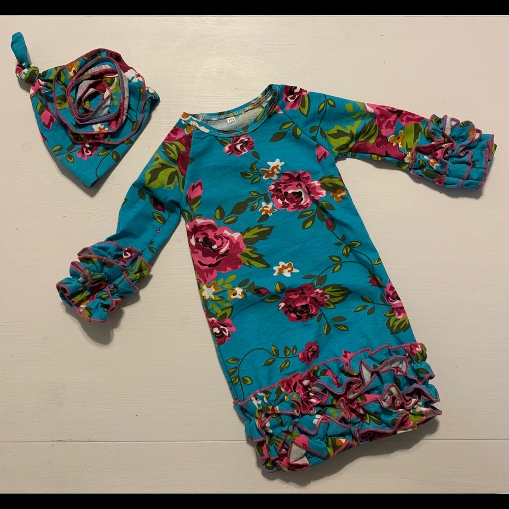 Newborn floral gown and blanket set